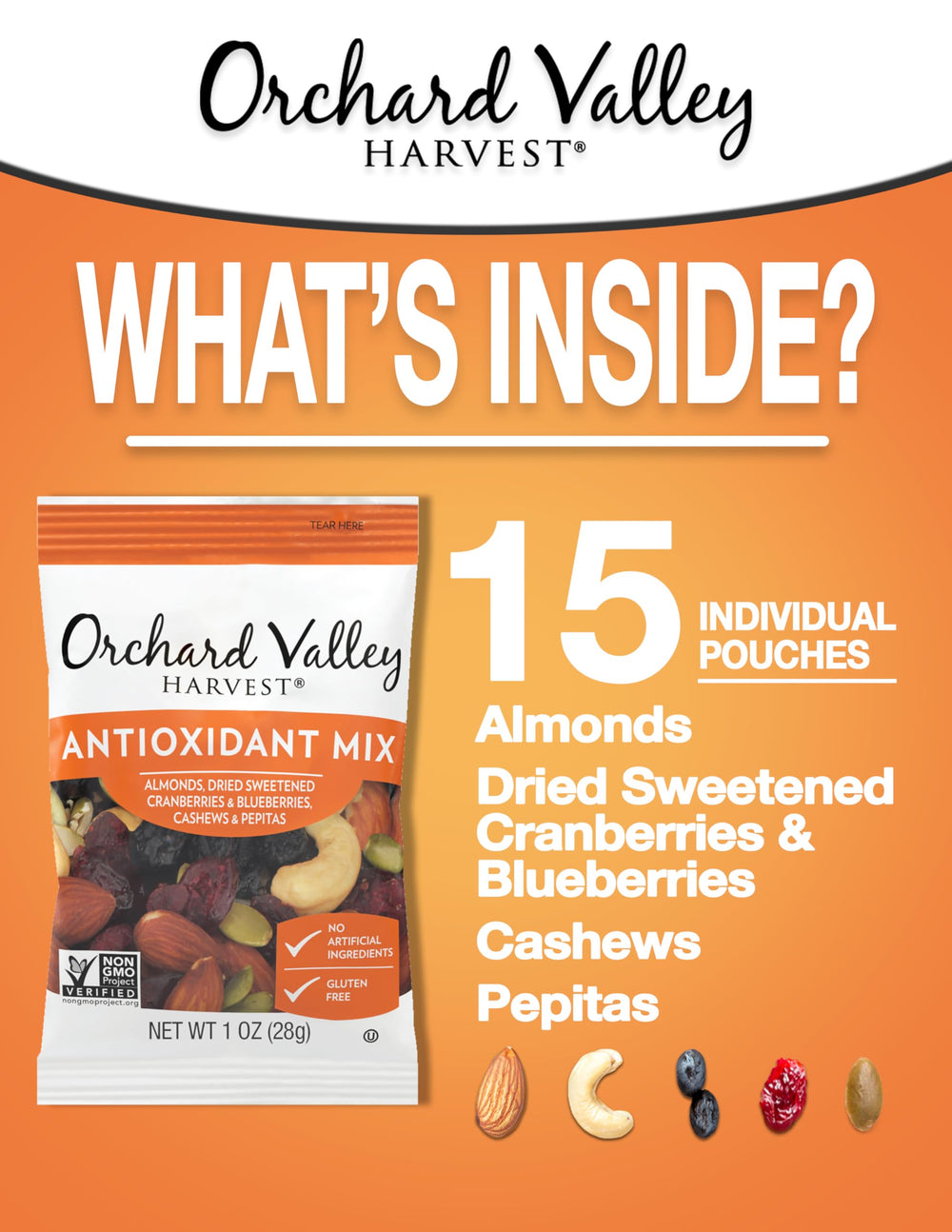 Orchard Valley Harvest Antioxidant Mix blueberries, natural sweetness for busy days.