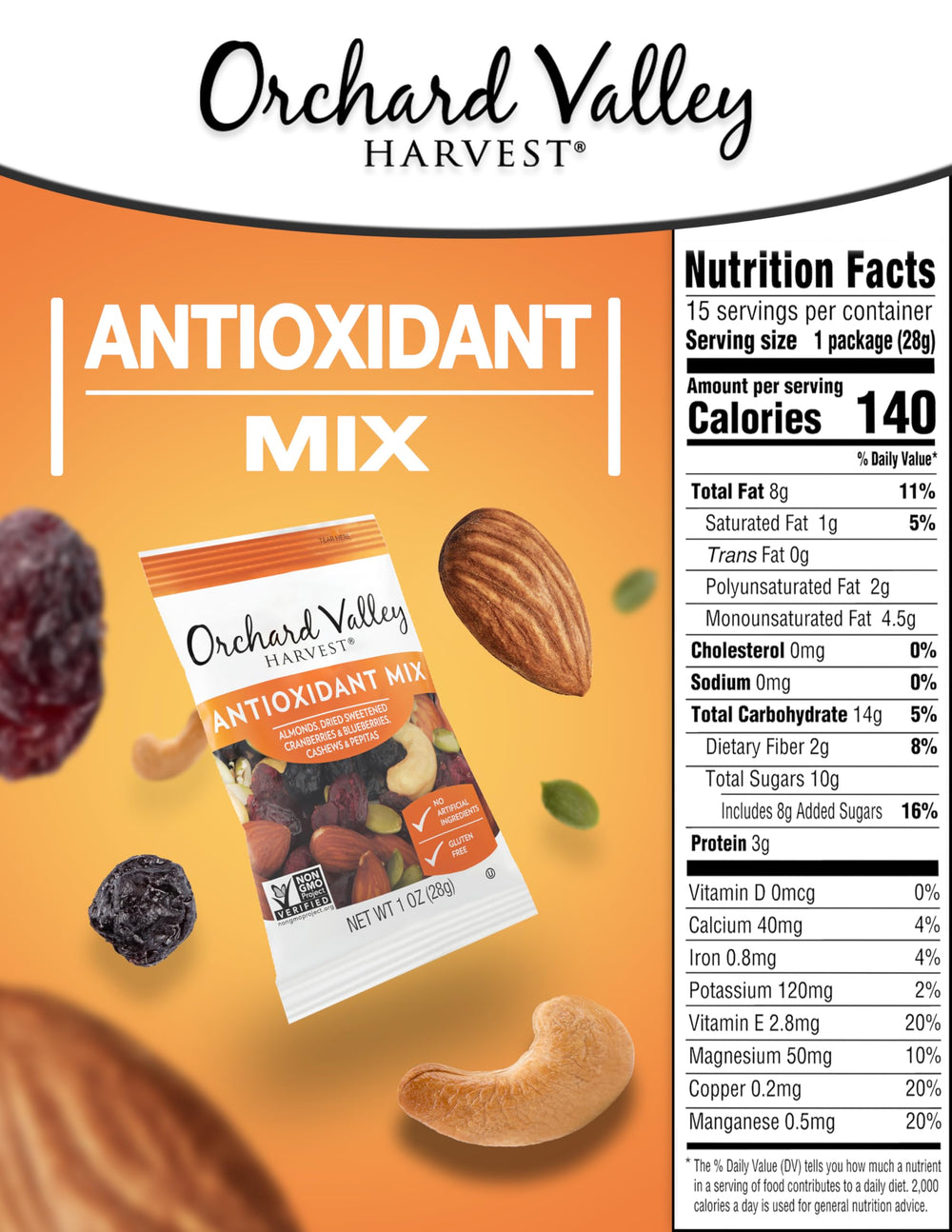Orchard Valley Harvest Antioxidant Mix cranberries, sweet-tart flavor and convenience.