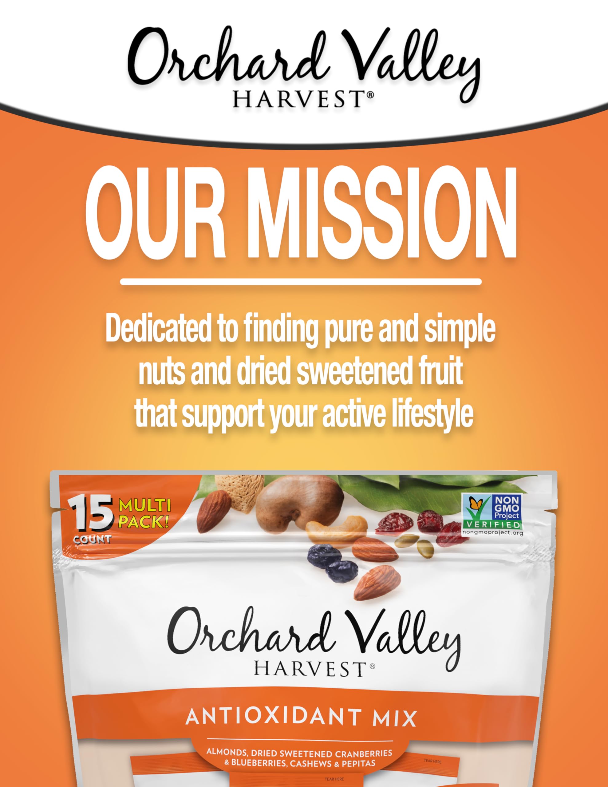 Orchard Valley Harvest Antioxidant Mix pepitas, crunchy, heart-smart addition.