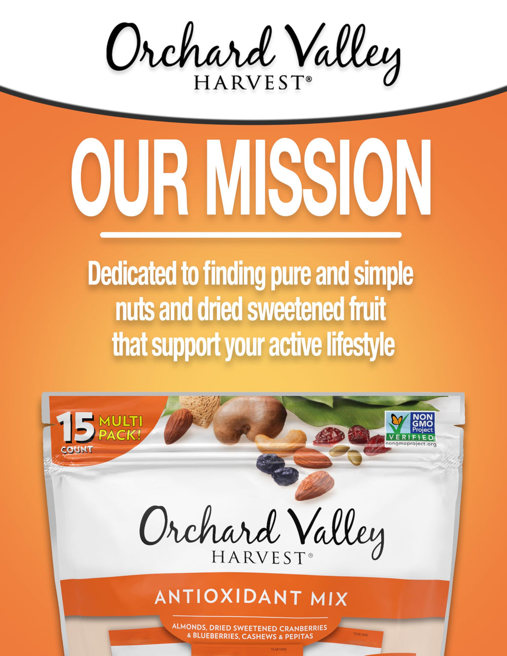 Orchard Valley Harvest Antioxidant Mix pepitas, crunchy, heart-smart addition.
