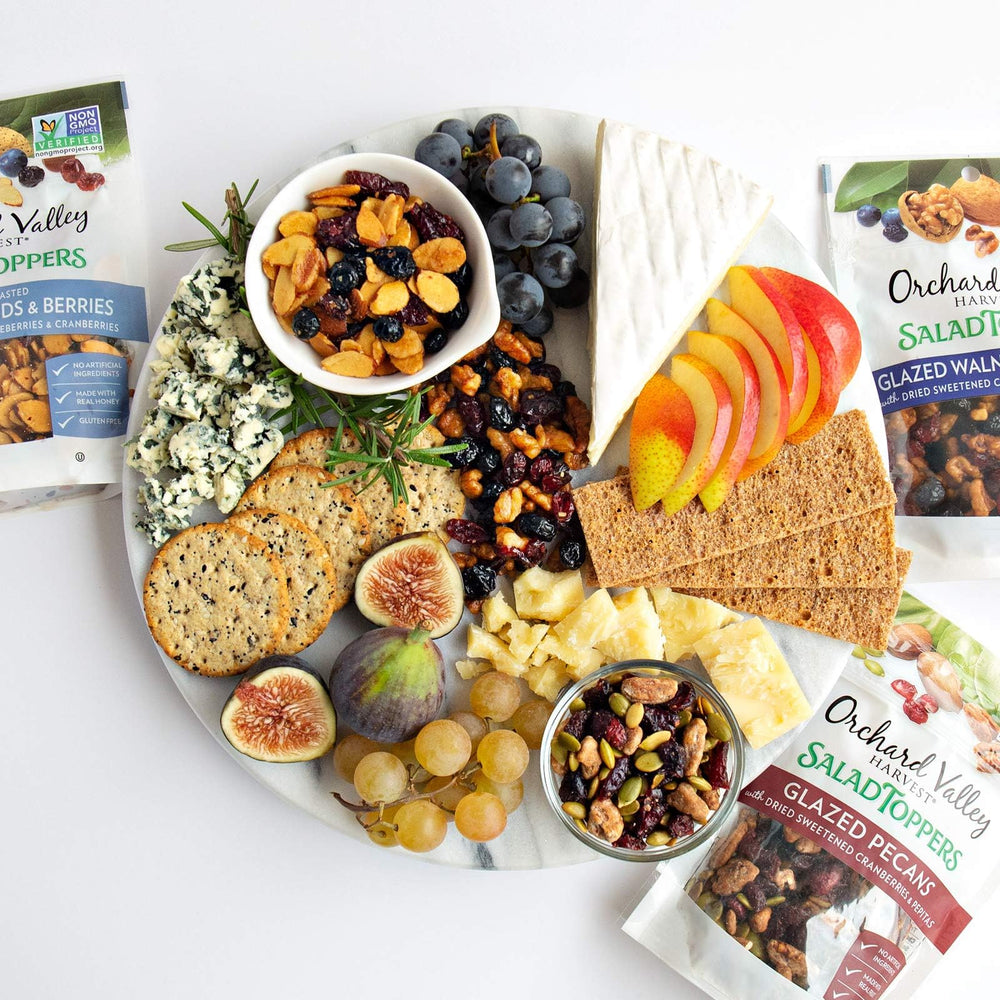 Orchard Valley Harvest oatmeal bowl with walnuts and berries topping for energizing mornings.