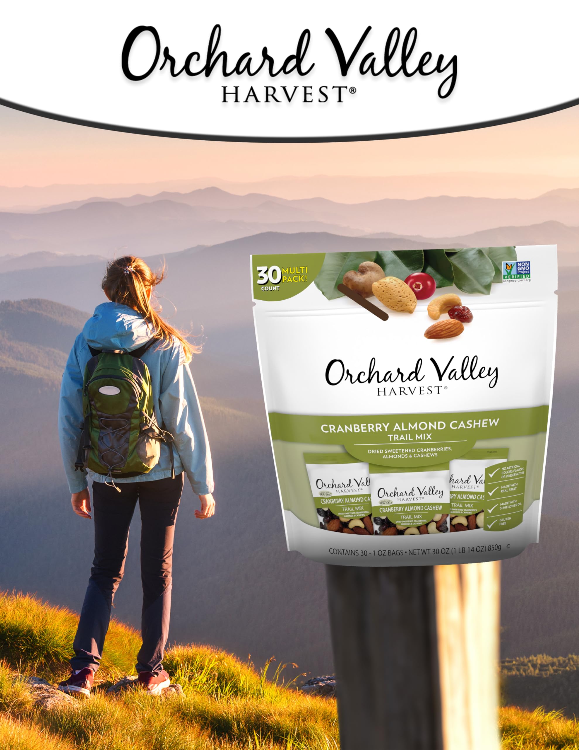 Orchard Valley Harvest Cranberry Almond Cashew Trail Mix nutrition label helps plan smart snacking.