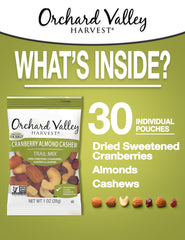 Orchard Valley Harvest Cranberry Almond Cashew Trail Mix roasted almonds and cashews close-up for crunch.