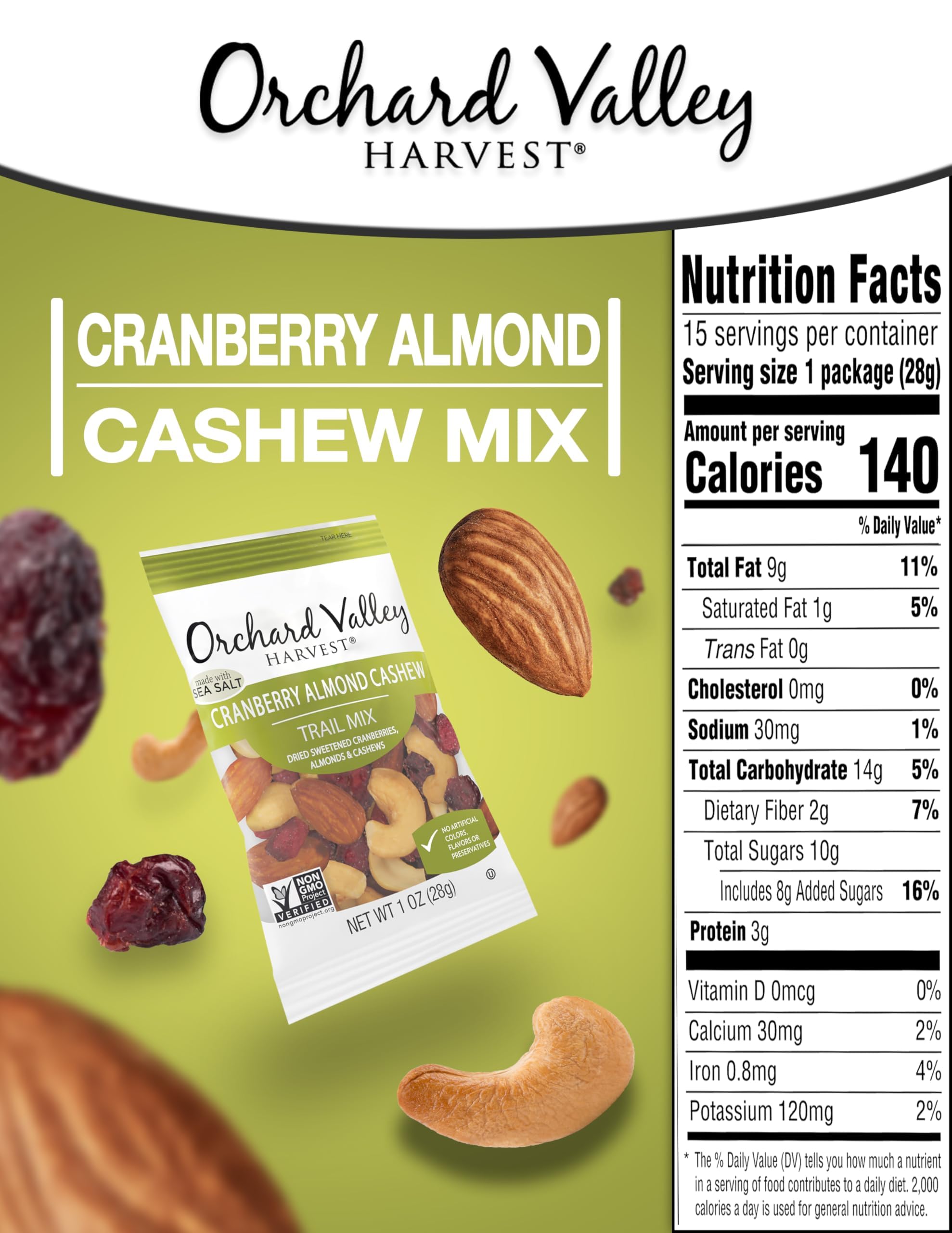 Orchard Valley Harvest Cranberry Almond Cashew Trail Mix single-serve-packs ideal for busy days.