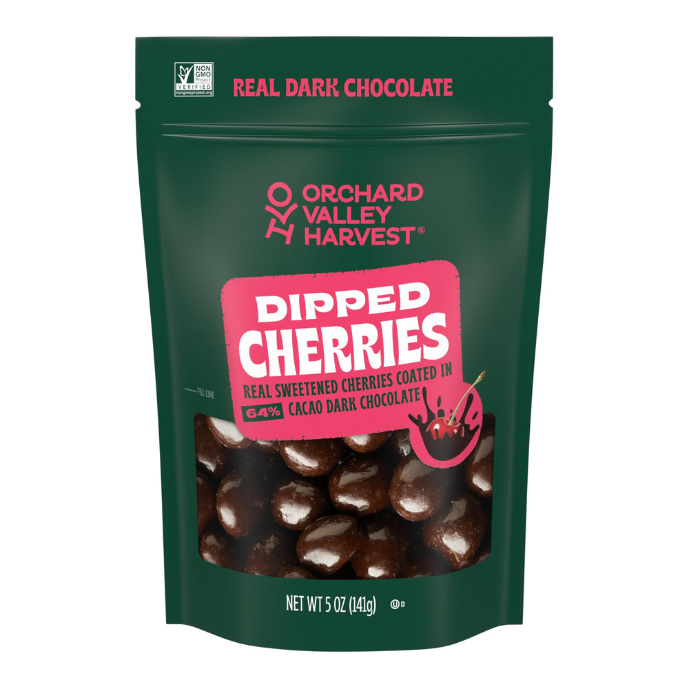 Orchard Valley Harvest dipped cherries in a resealable bag for on-the-go snacking.