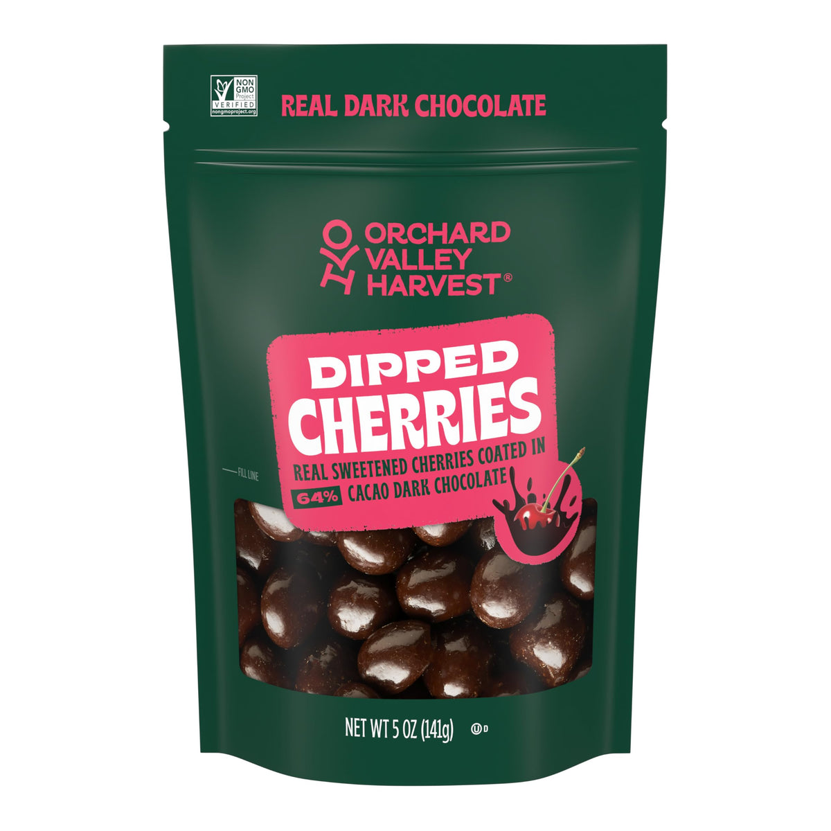 Orchard Valley Harvest dipped cherries in a resealable bag for on-the-go snacking.