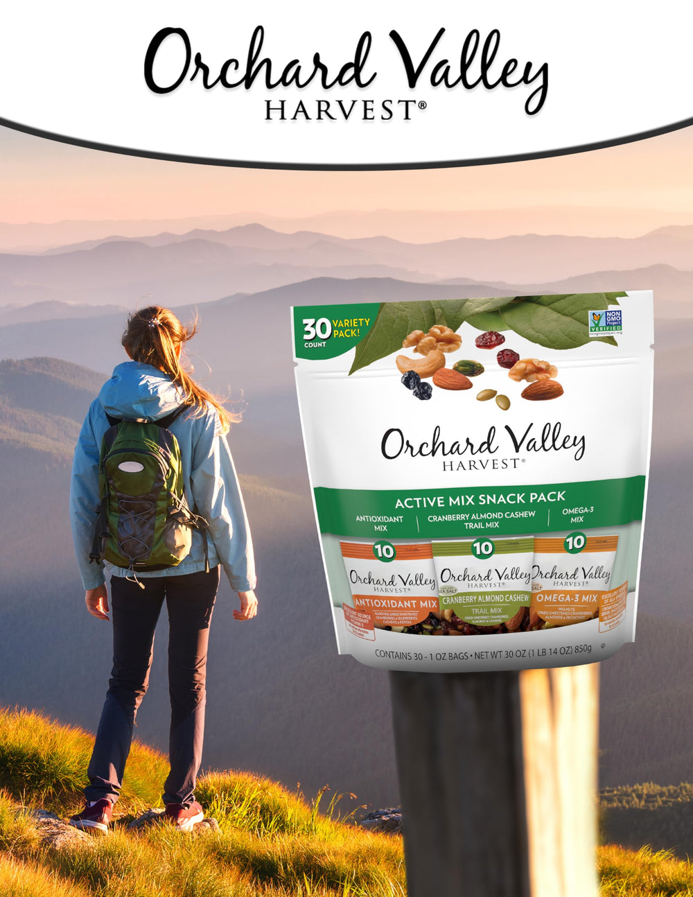 Orchard Valley Harvest family-friendly snack packs ideal for school lunches or road trips.