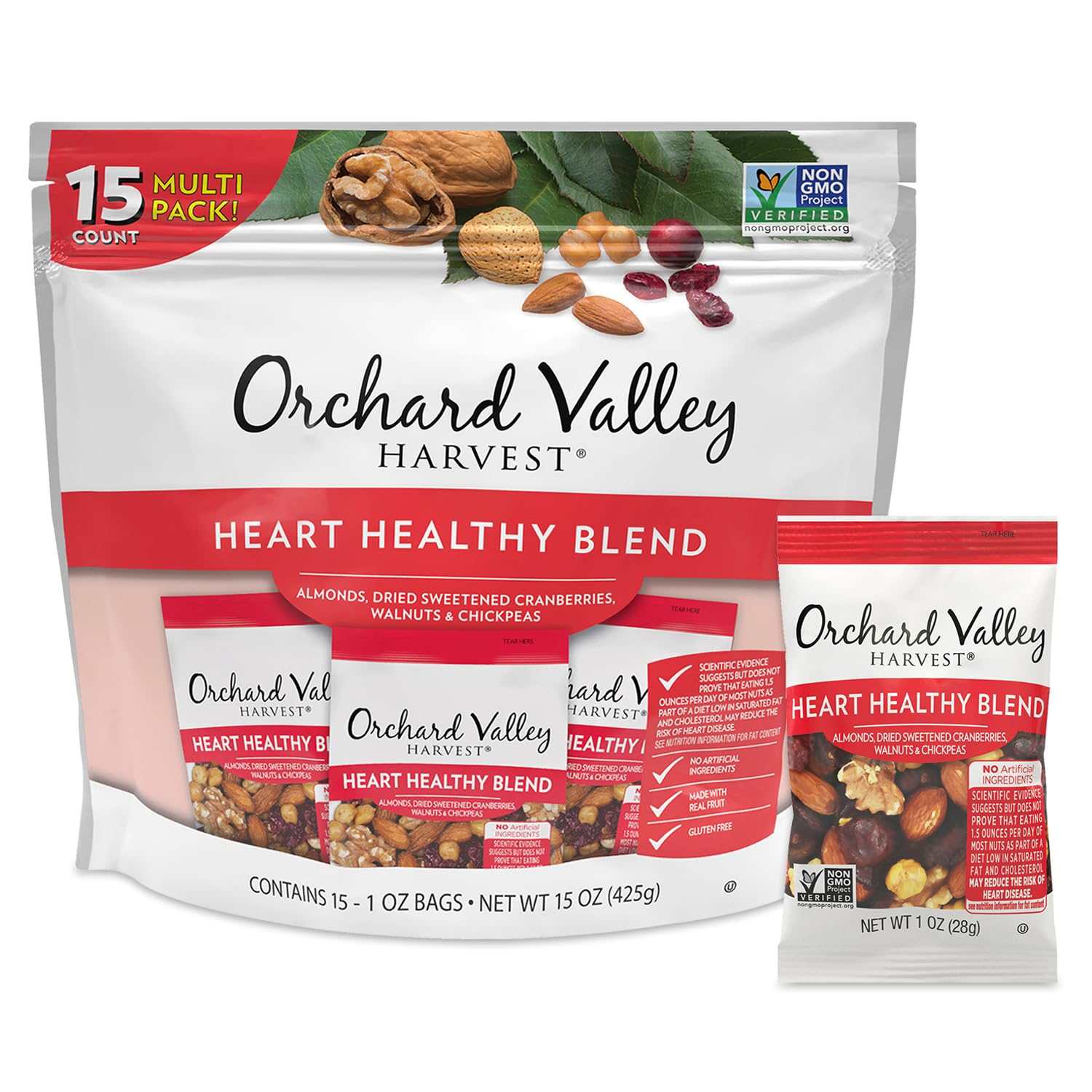 Orchard Valley Harvest Heart Healthy Blend 15-pack bag, ideal for on-the-go snacking.