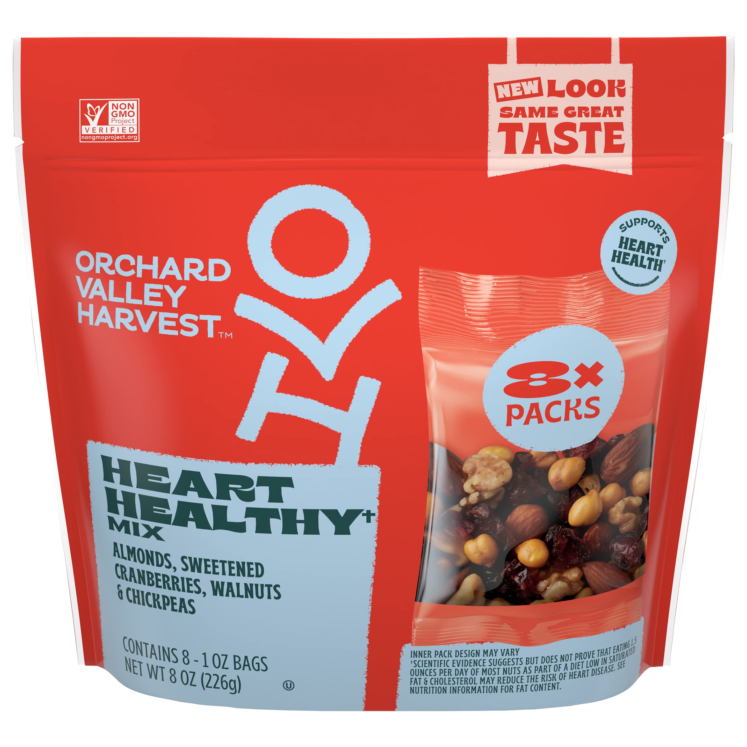 Orchard Valley Harvest Heart Healthy Mix in a 1oz bag for on-the-go snacking.