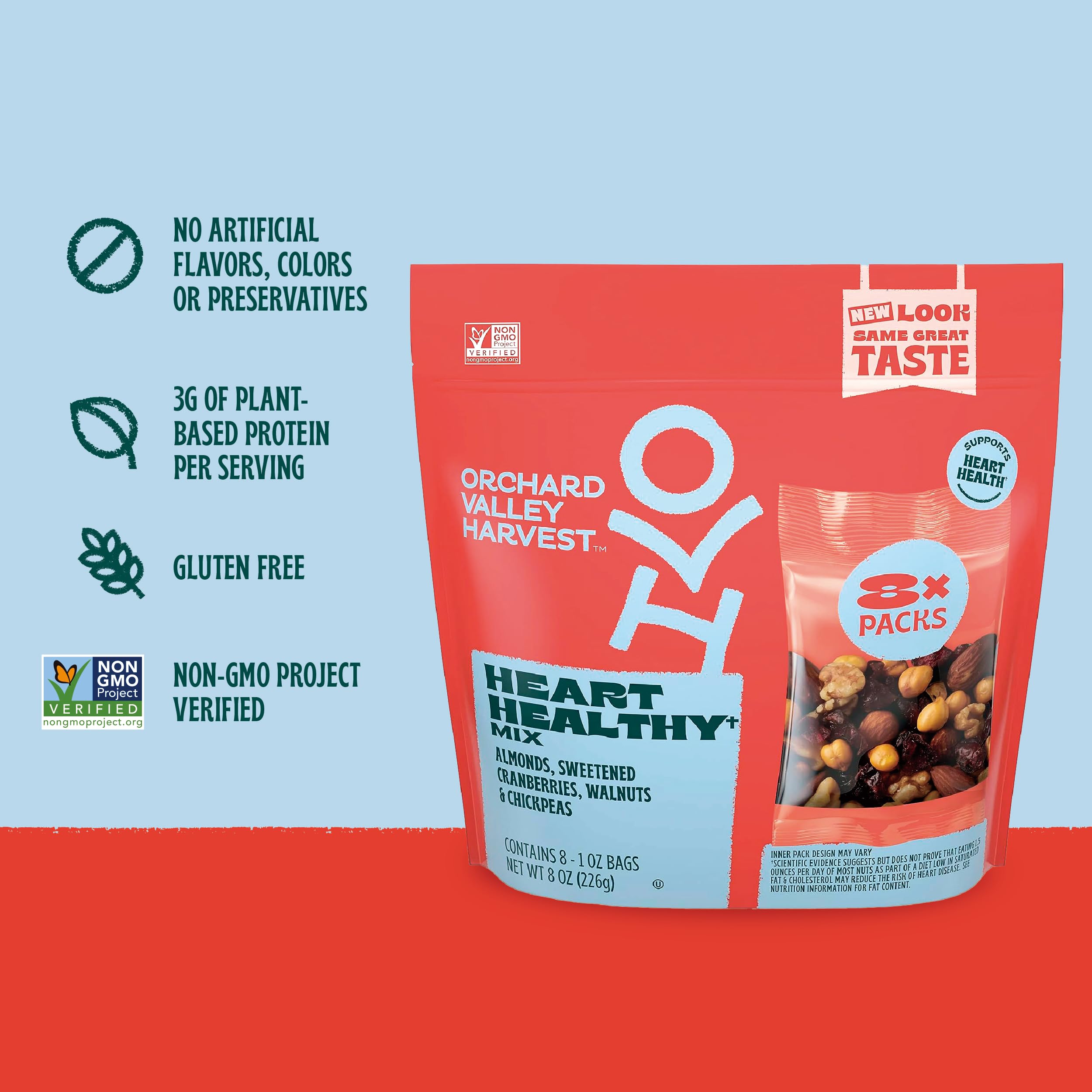 Eight-pack Heart Healthy Mix for convenient sharing or personal snacking.