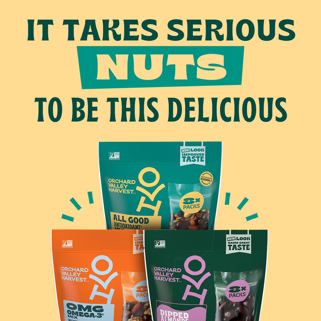 Free from artificial colors, flavors, and preservatives in Orchard Valley Harvest Heart Healthy Mix.