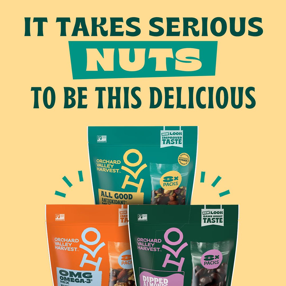 Free from artificial colors, flavors, and preservatives in Orchard Valley Harvest Heart Healthy Mix.