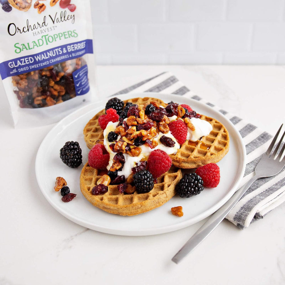 Orchard Valley Harvest non-GMO badge on packaging, confirming clean ingredients.