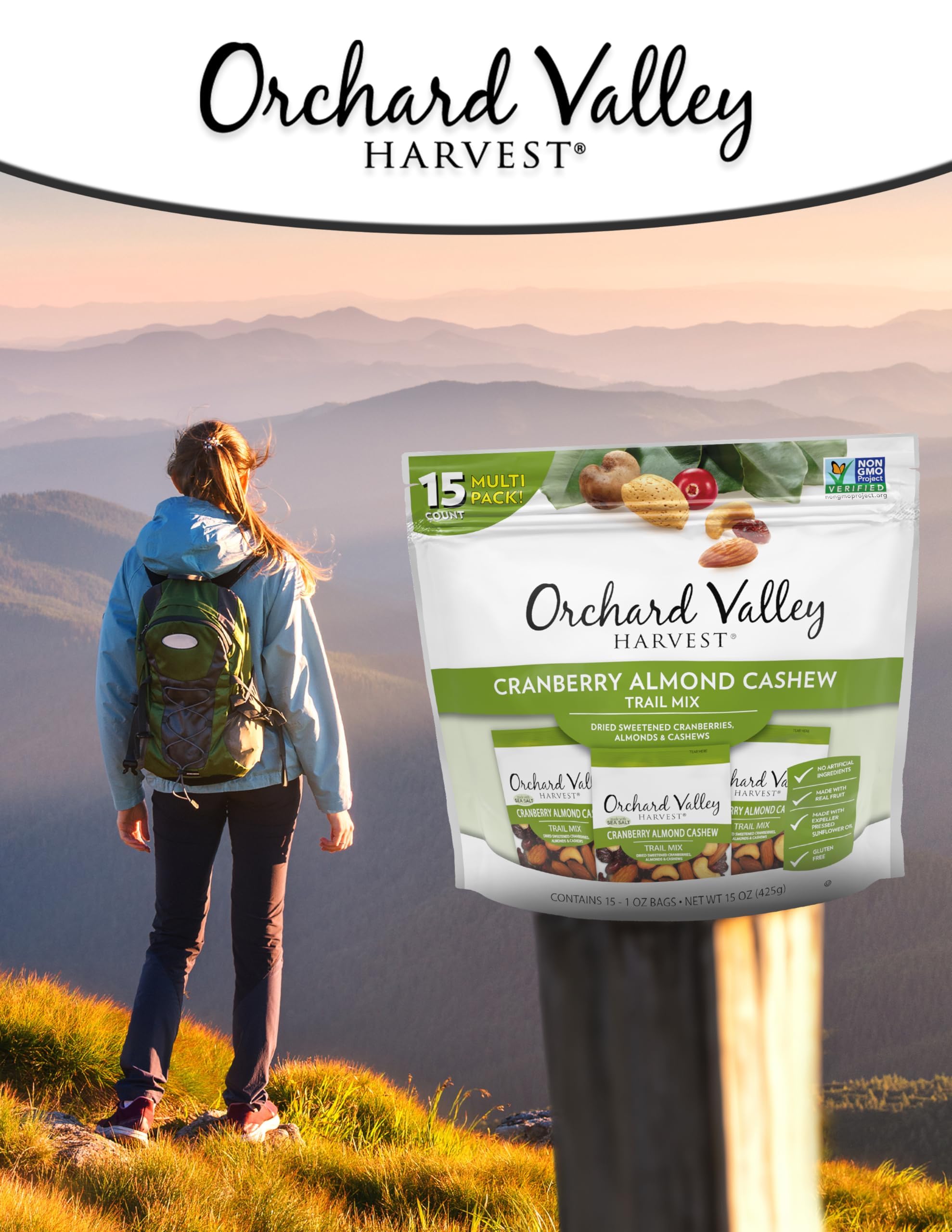 Orchard Valley Harvest Cranberry Almond Cashew Trail Mix on-the-go snacking supports active routines.