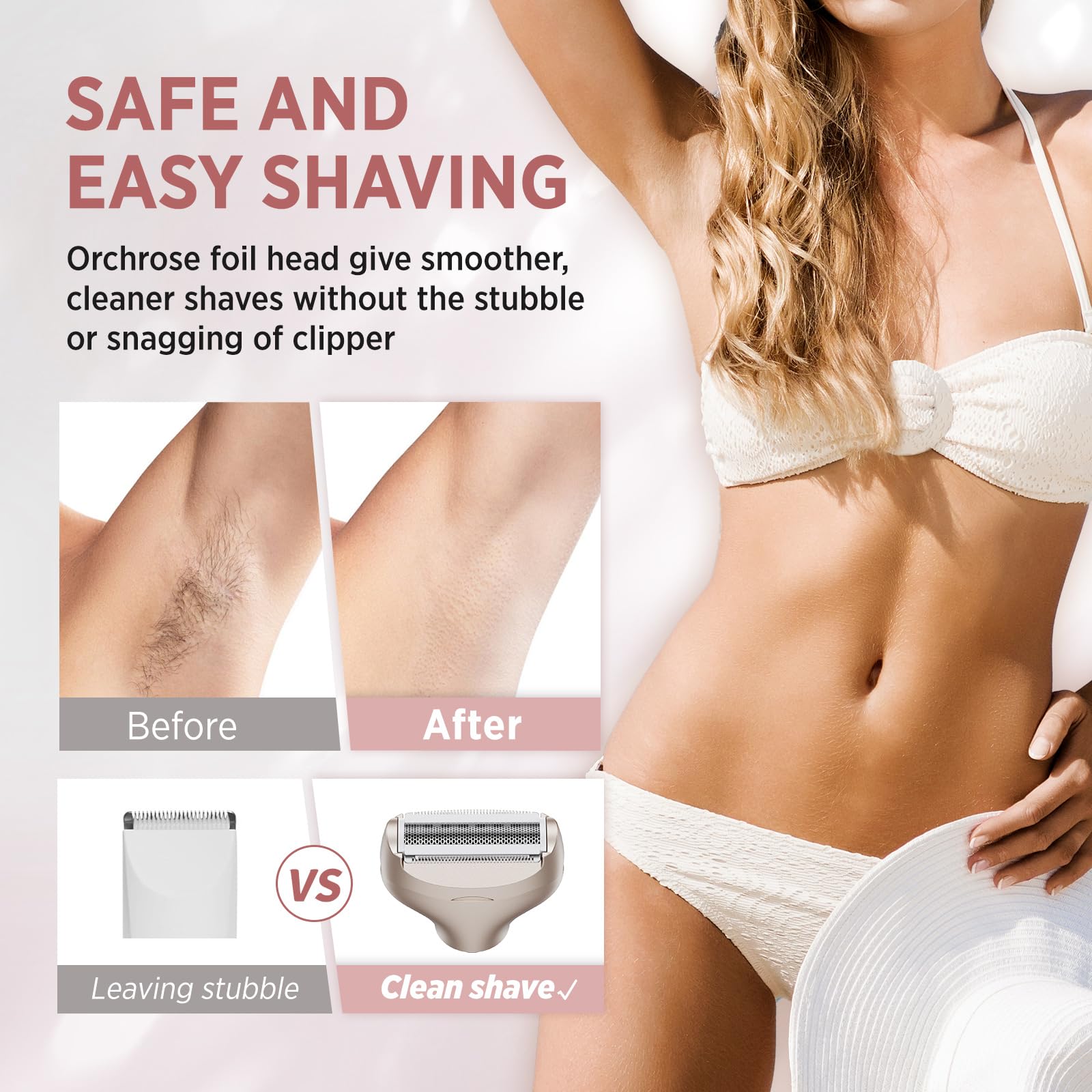 Orchrose razor near bikini area for smooth, irritation-free grooming.