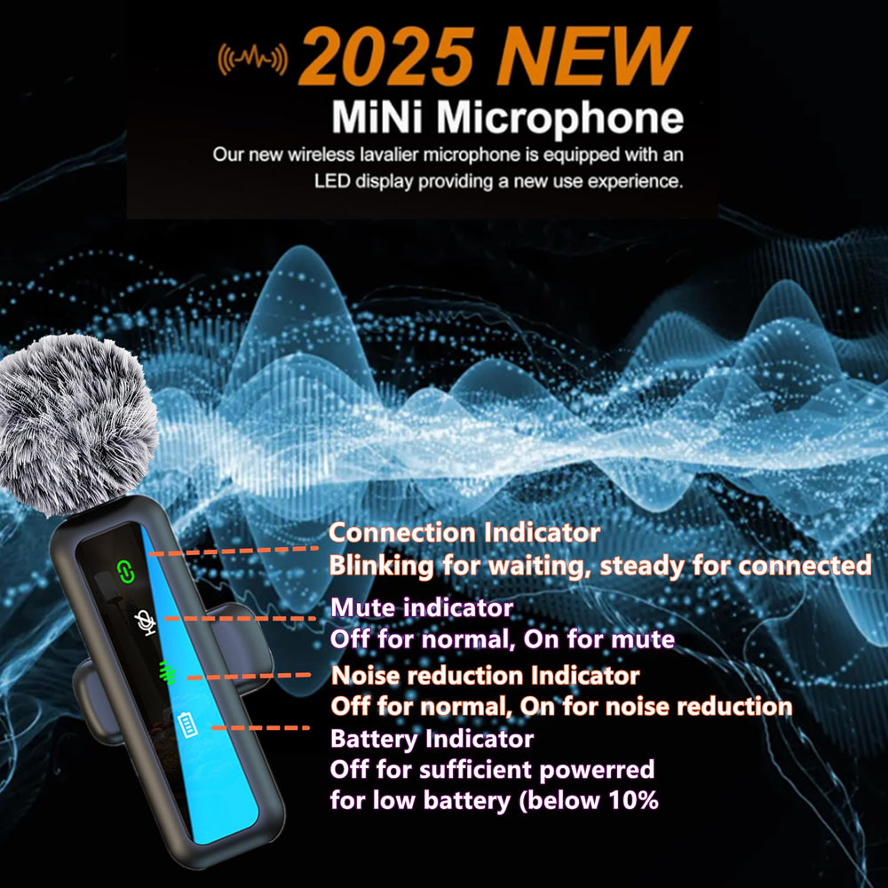 Ordele wireless lavalier microphone battery life indicator highlighting six hours per mic.