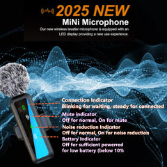 Ordele wireless lavalier microphone battery life indicator highlighting six hours per mic.