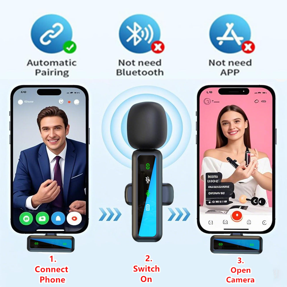 Ordele wireless lavalier microphone detachable clip showing versatile wearing position.