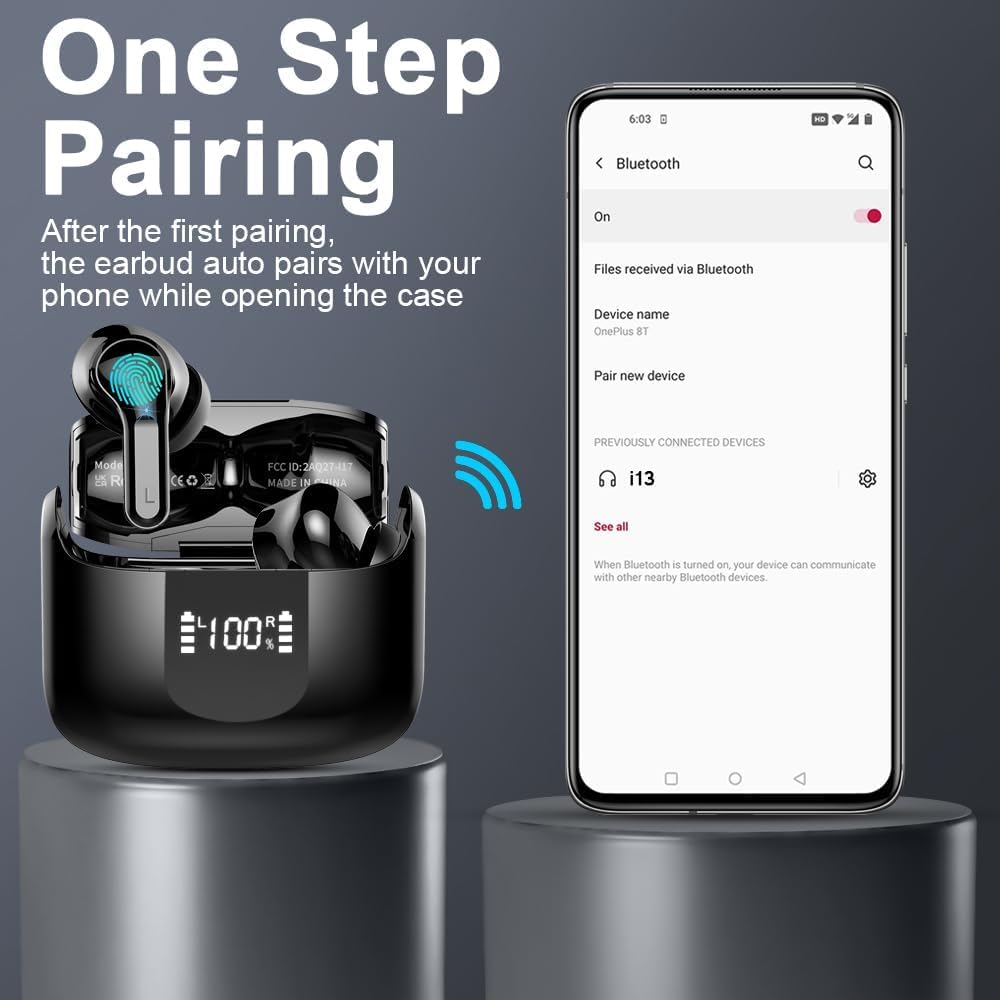 Ordtop Earbuds 13mm dynamic driver for punchy bass and clear mids.