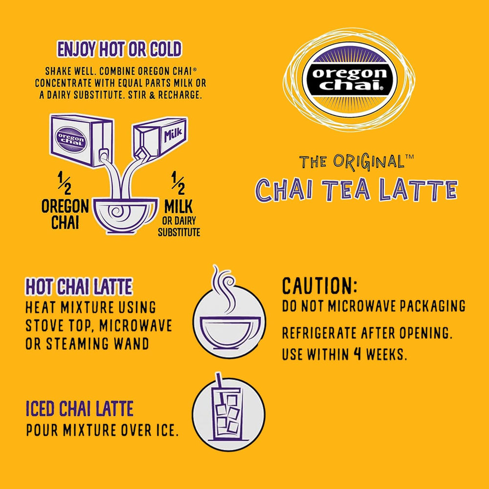 Oregon Chai packaging showing recyclable materials for eco-friendly choice.