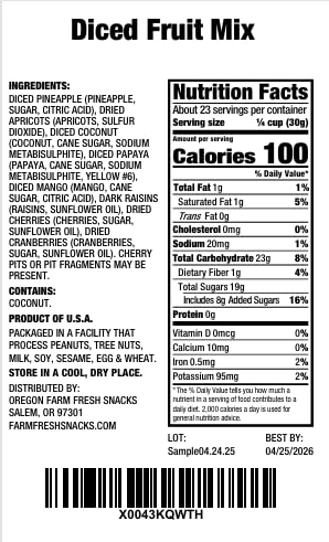 Oregon Farm Fresh Snacks close-up showing vibrant fruit pieces and texture for healthy snacking.