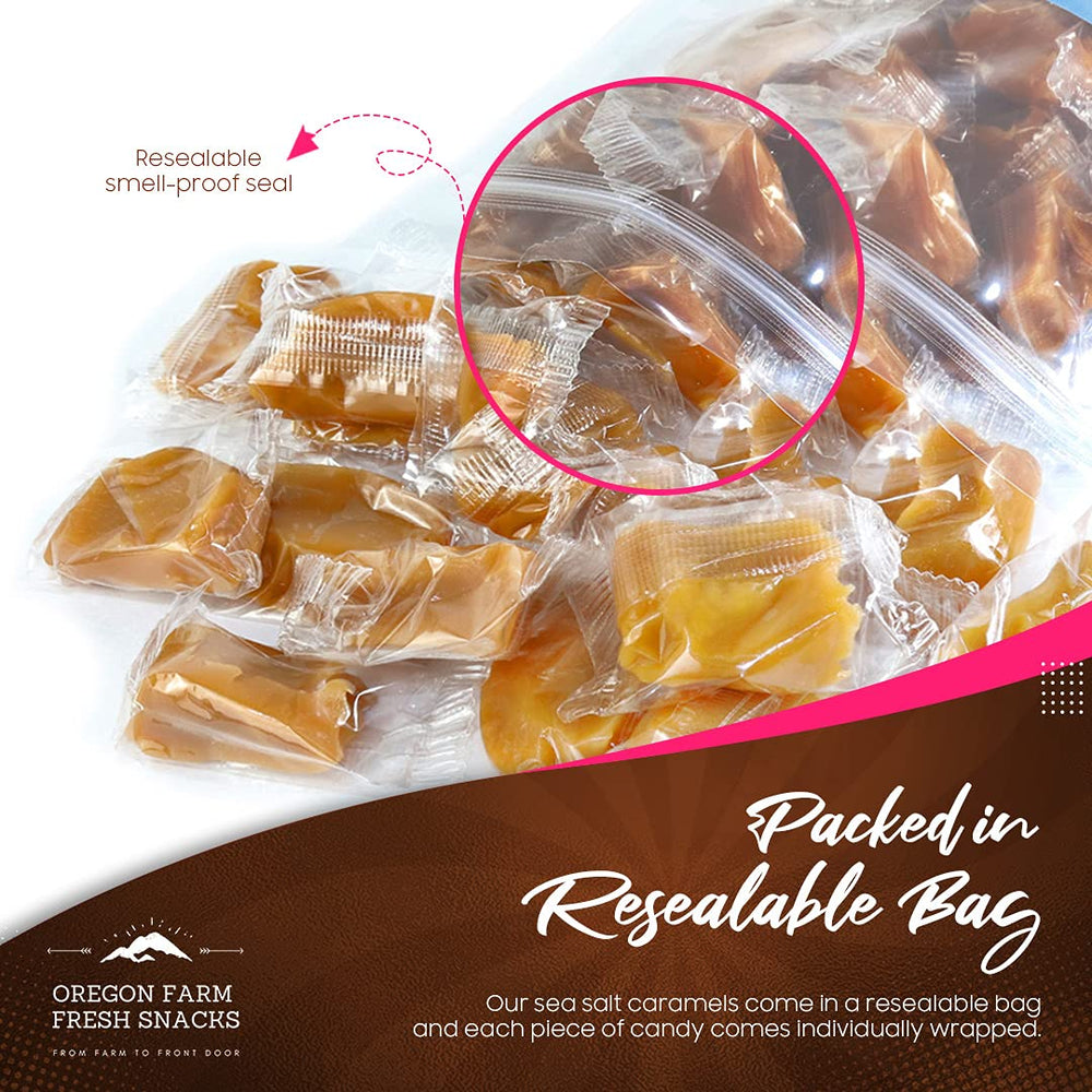Oregon Farm Fresh Snacks soft, chewy caramels being enjoyed at home or in the office.