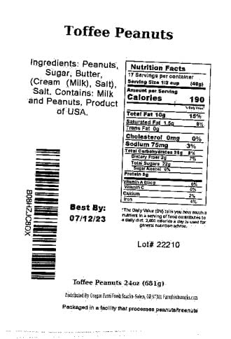 OREGON FARM FRESH SNACKS Toffee Peanuts Oregon-made—local craftsmanship and warm flavor.