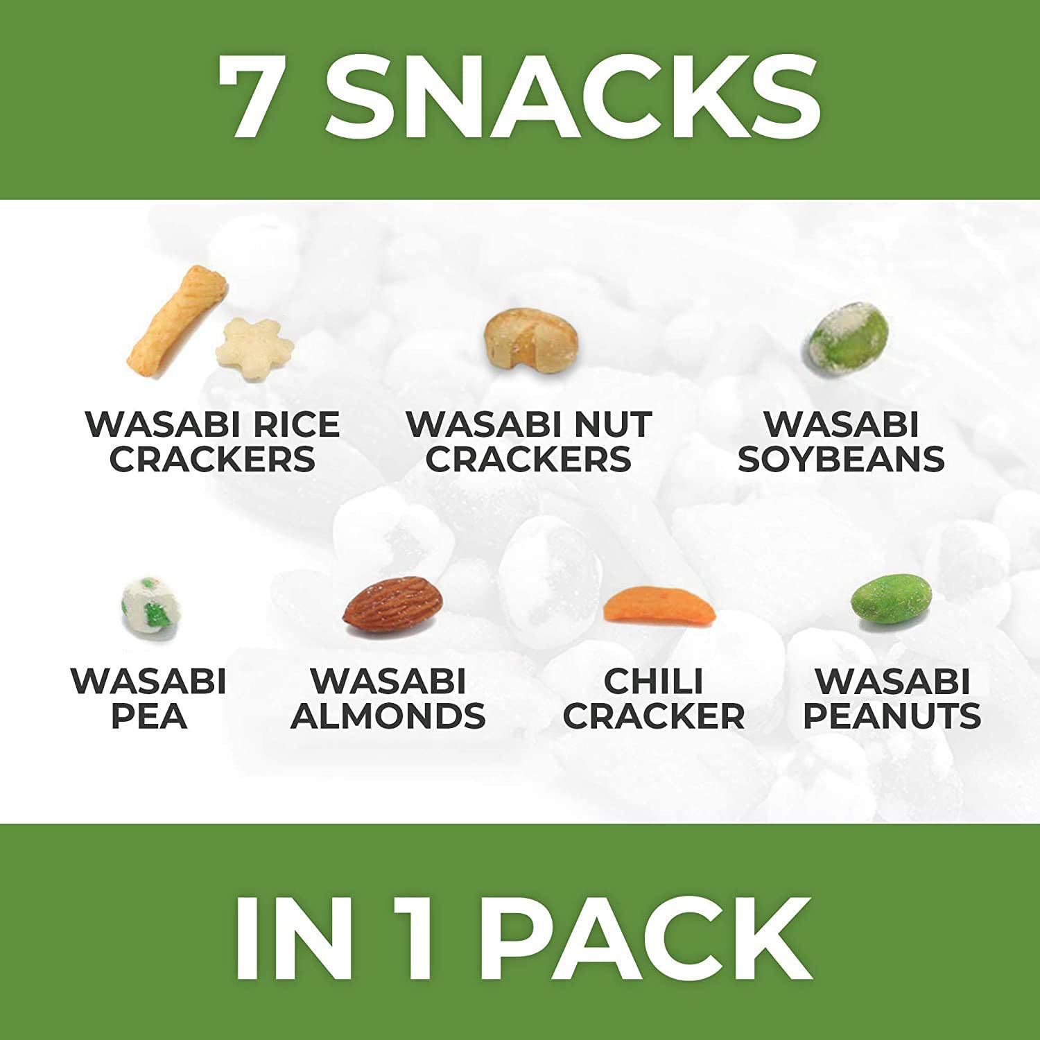 Oregon Farm Fresh Snacks Wasabi Peas & Rice Crackers Mix ingredients laid out highlight real foods