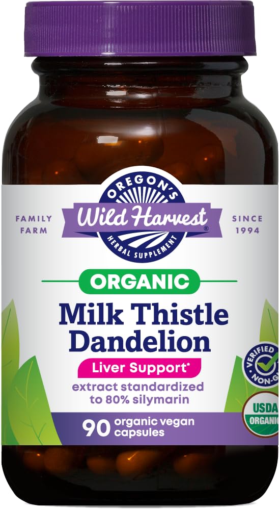 Oregon's Wild Harvest milk thistle dandelion capsules bottle for daily liver wellness