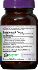 Oregon's Wild Harvest Muscle Relax bottle back shows organic and non-GMO certifications.