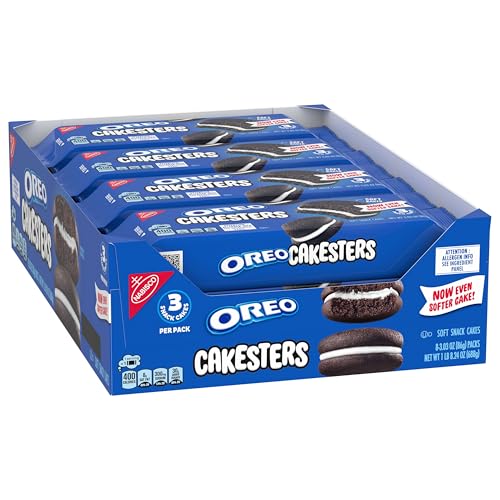 Creme visible in OREO Cakesters with two chocolate cake layers.