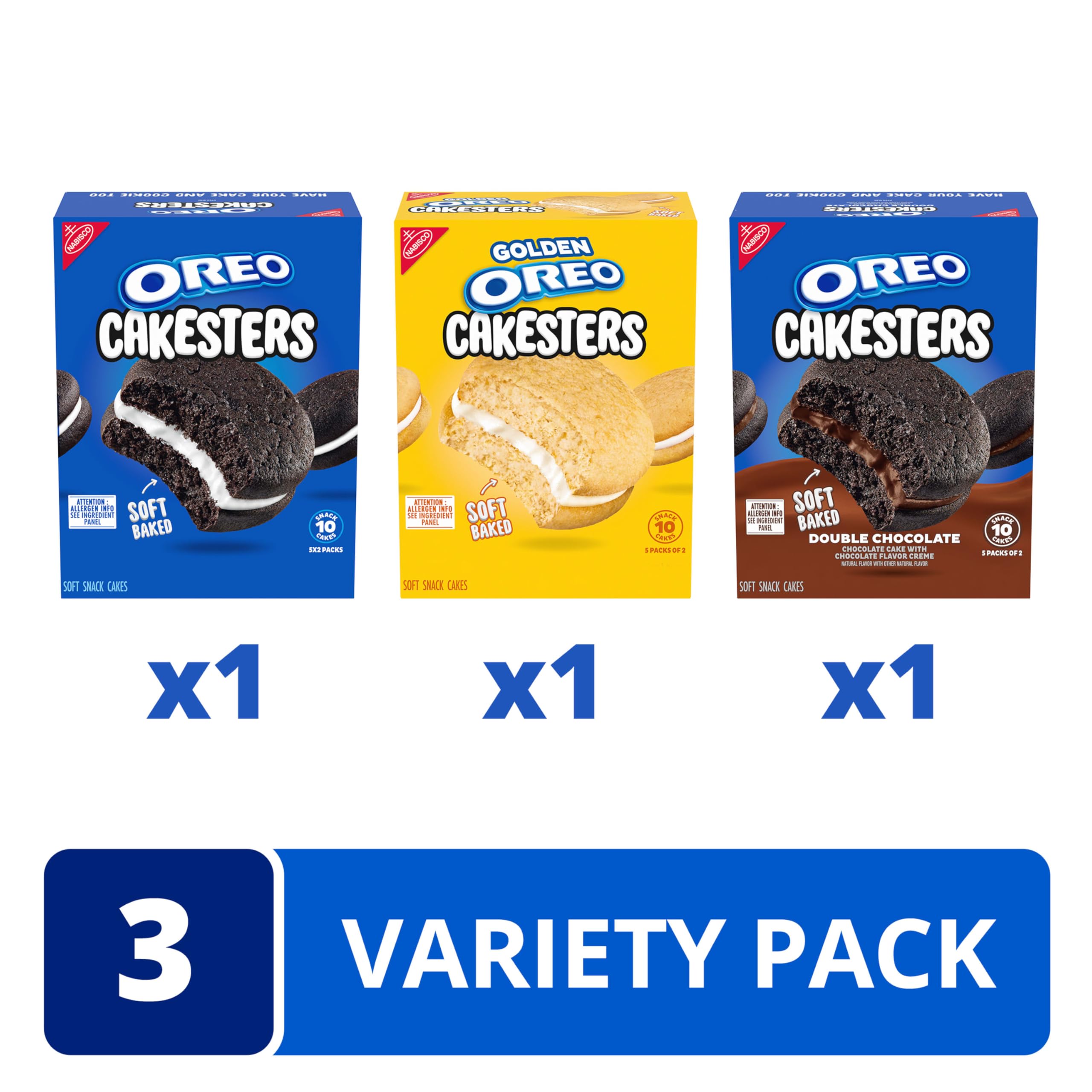 OREO Cakesters Double Chocolate box front emphasizing rich chocolate cake and creme filling.