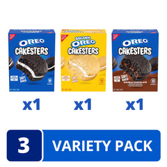 OREO Cakesters Double Chocolate box front emphasizing rich chocolate cake and creme filling.