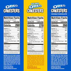 OREO Cakesters Golden box front highlighting soft golden cakes and creamy filling.