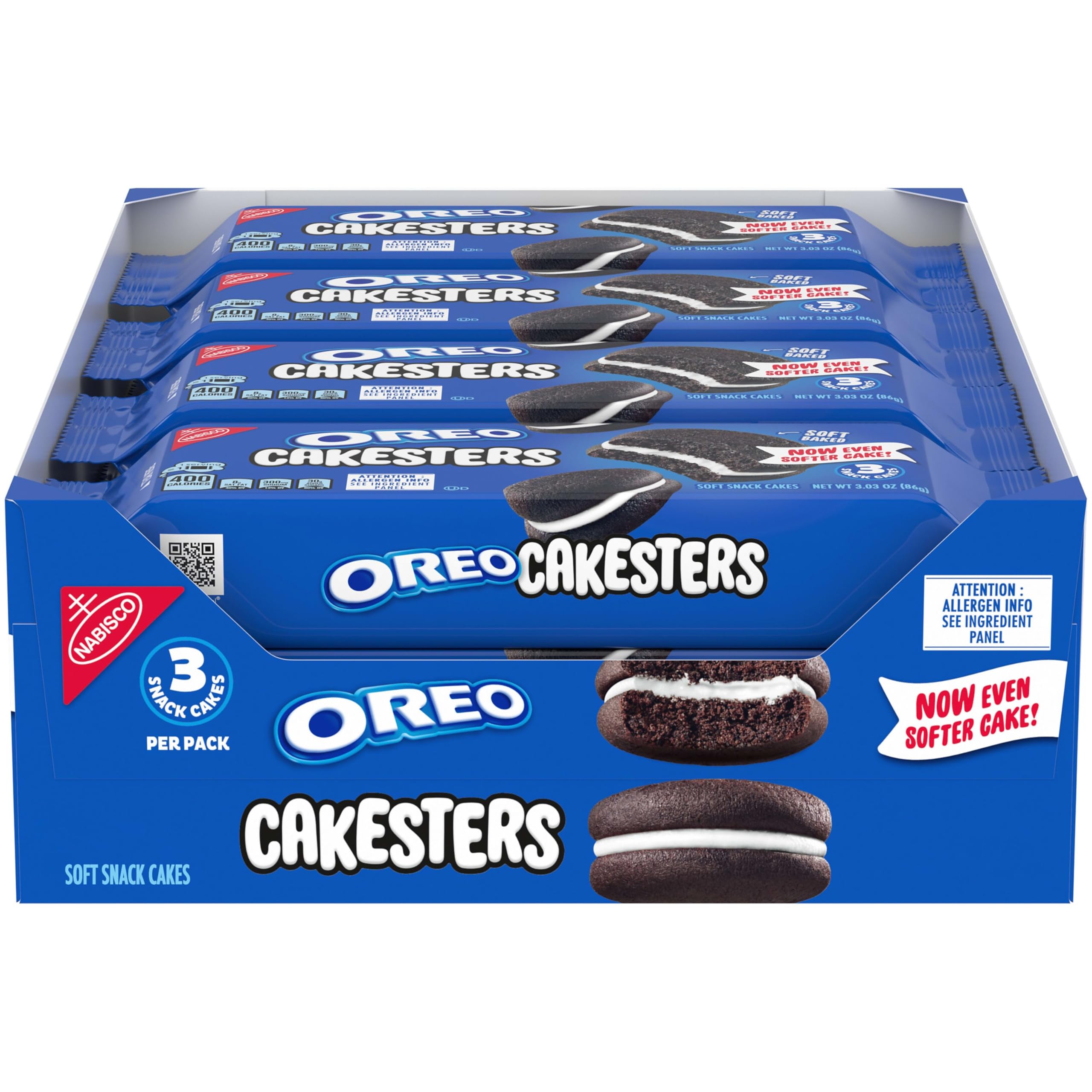 OREO Cakesters soft snack cakes pack with three cakes, ideal for grab-and-go.