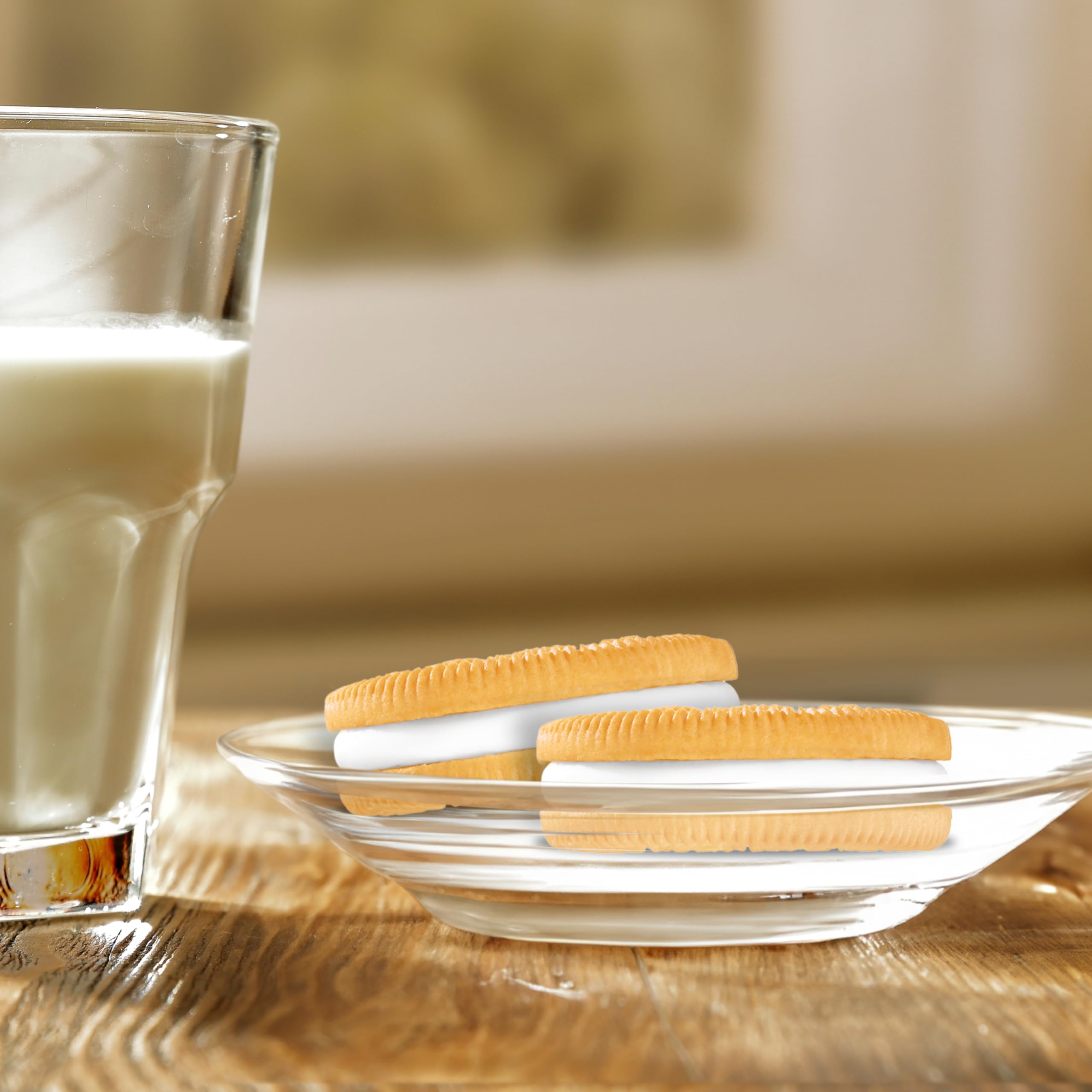 OREO Cookies with milk pairing shown in a cozy kitchen setup