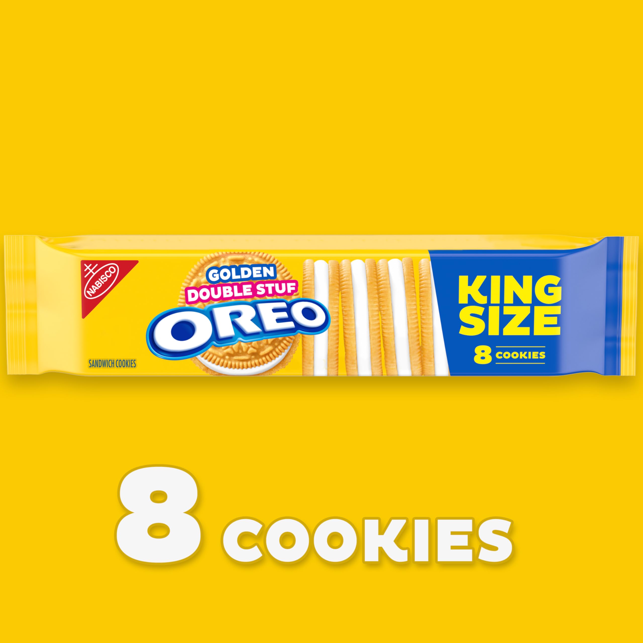 OREO Double Stuf Golden king-size pack shown for on-the-go snacking.
