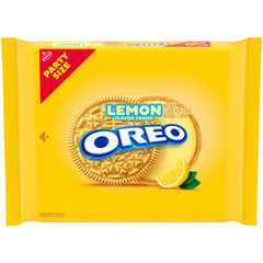 OREO Lemon Creme cookie pack close-up with lemon filling, ideal for dunking and sharing.