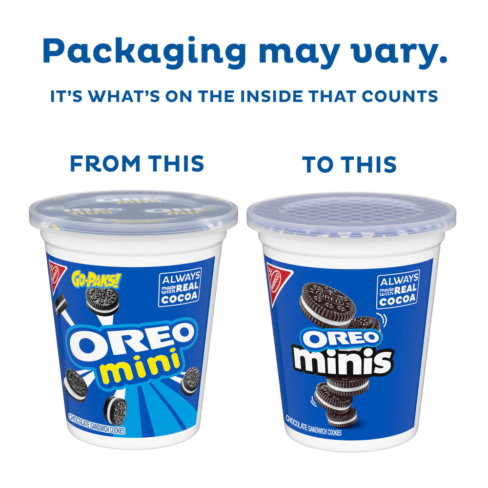 OREO Minis real cocoa ingredient label close-up.
