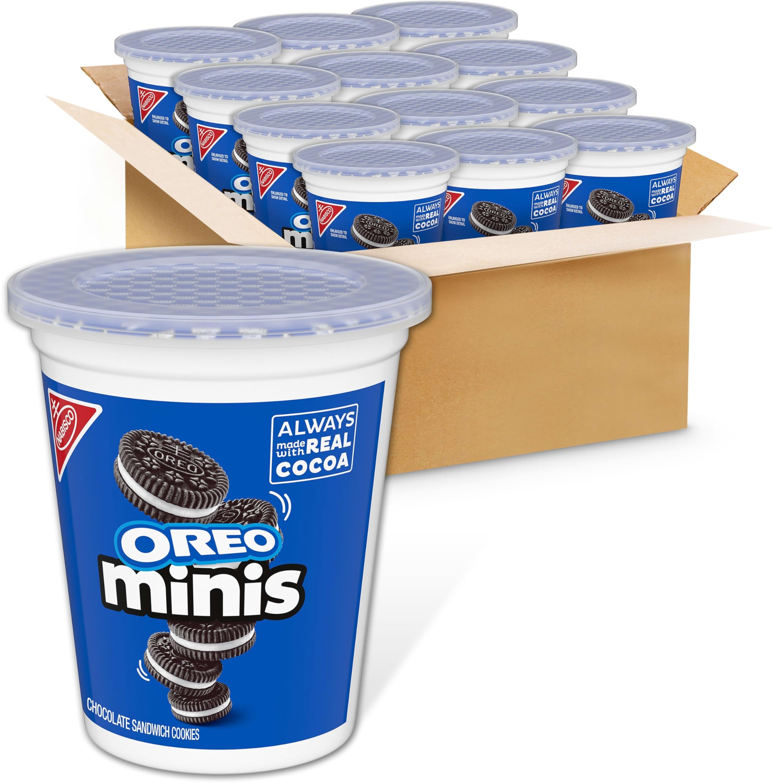 OREO Minis snack cups, front view, showcasing bite-sized cookies.