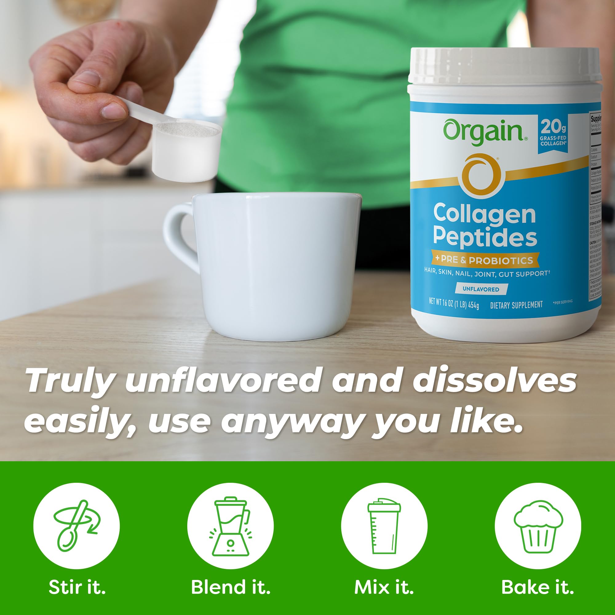 Orgain 1B CFU probiotics badge on the tub label