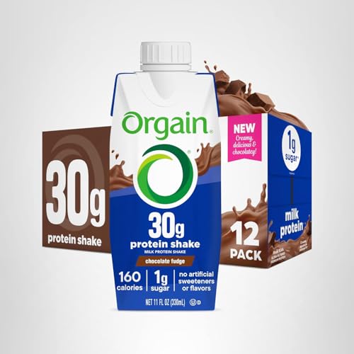 Orgain 30g protein shake bottle with label focus suggests meal replacement potential.