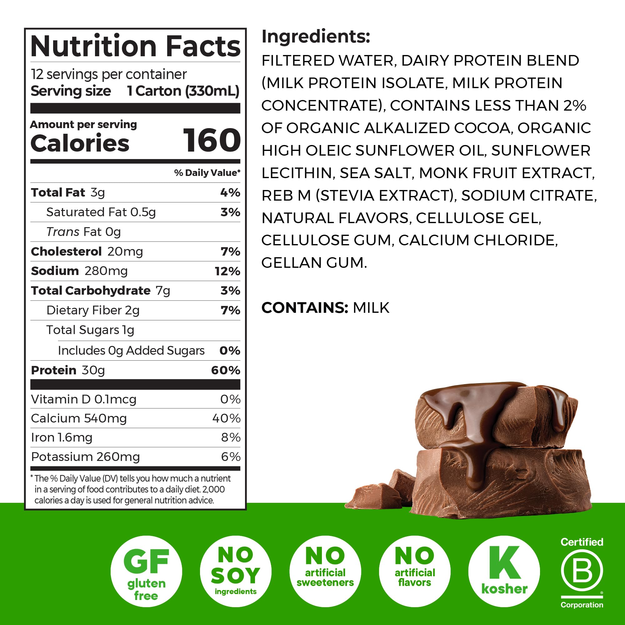 Orgain 30g High Protein Shake nutrition panel highlights 6g BCAAs and 1g sugar per serving.