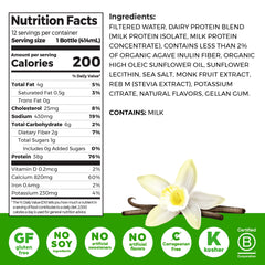 Orgain Vanilla shake label shows 38g protein and 1g sugar