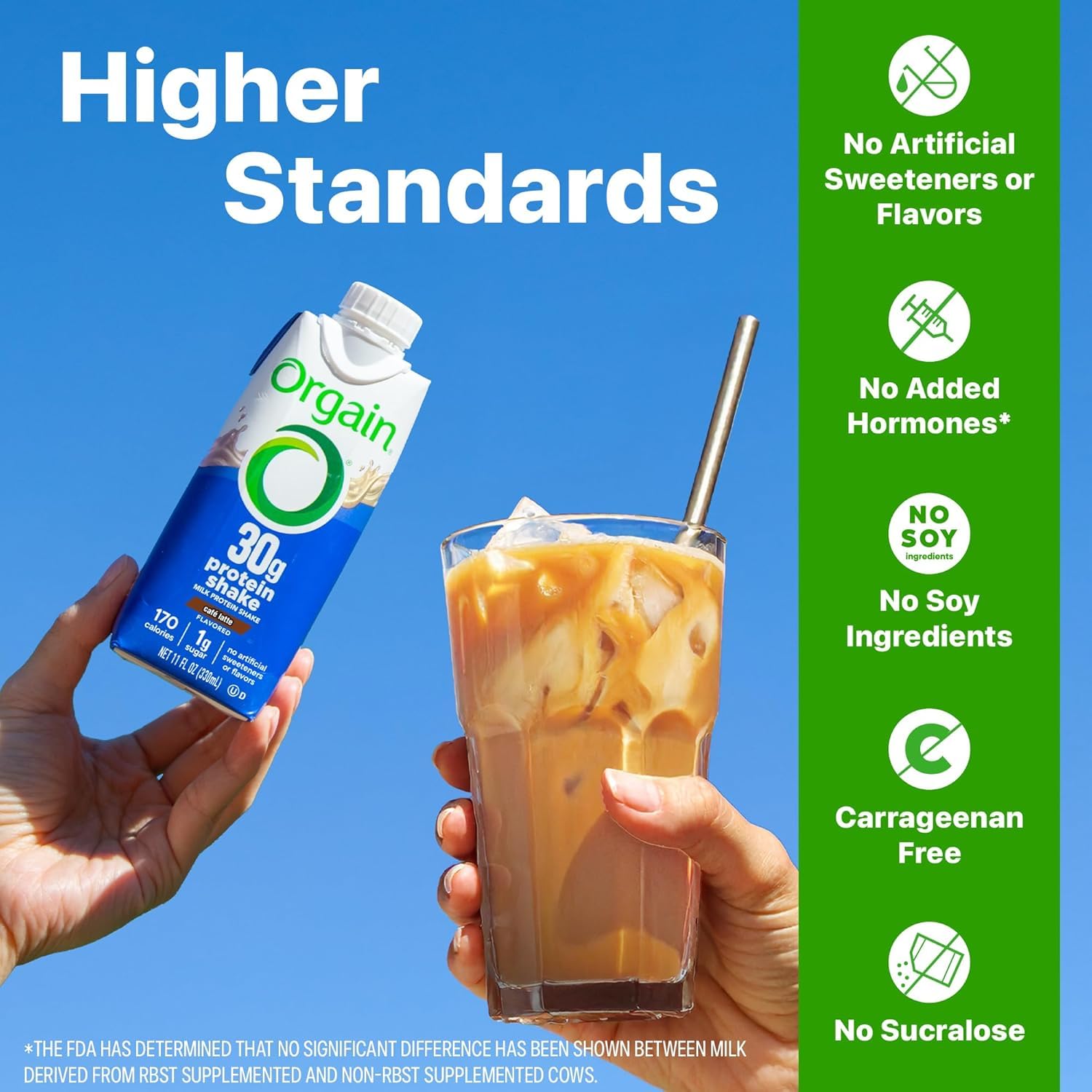 Orgain Café Latte nutrition facts label emphasizes 30g protein.