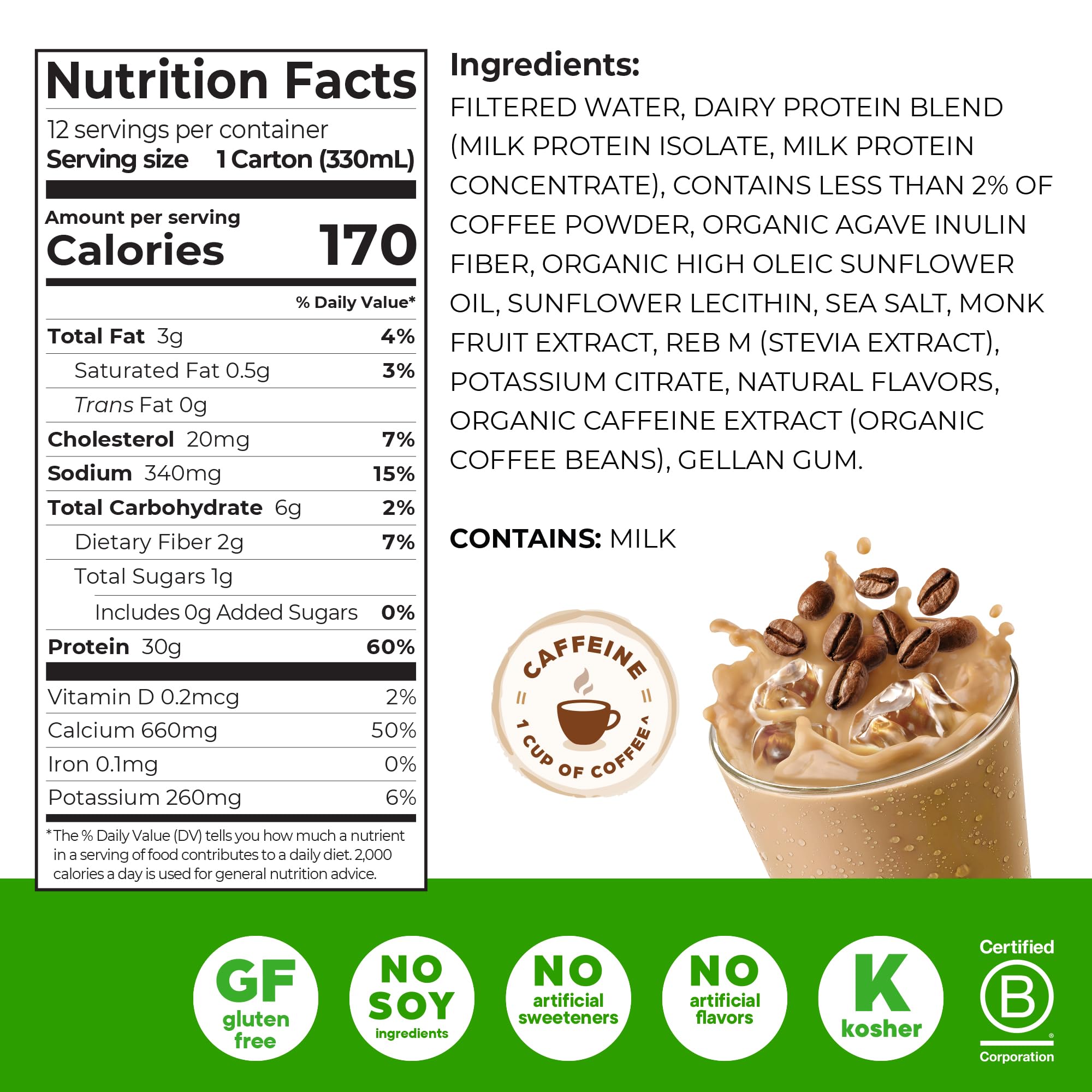 Orgain Café Latte 12-pack front view for convenient ready-to-drink nutrition.
