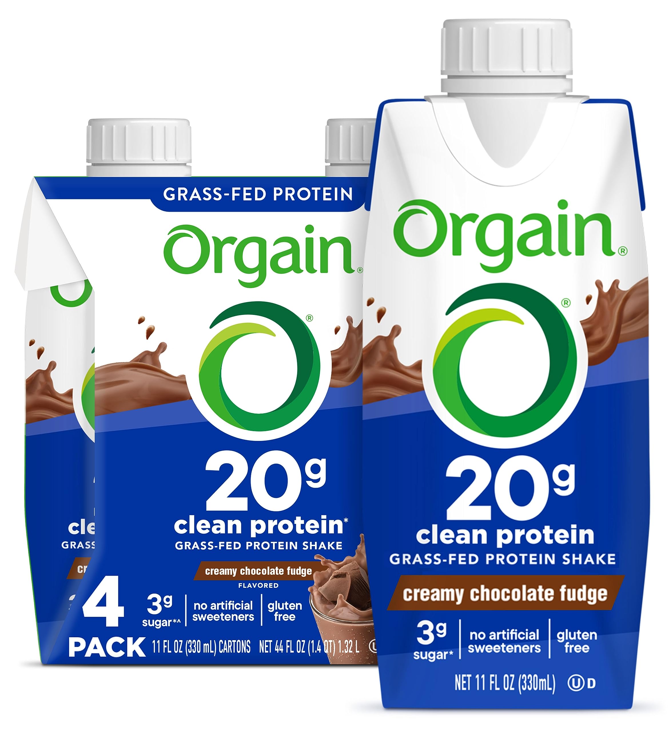 Orgain Clean Protein Shake bottle with creamy chocolate fudge for on-the-go protein.