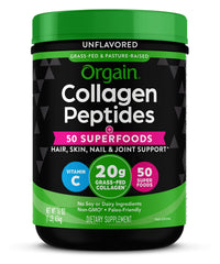 Orgain collagen hydrolyzed powder bottle on kitchen counter for daily wellness ritual