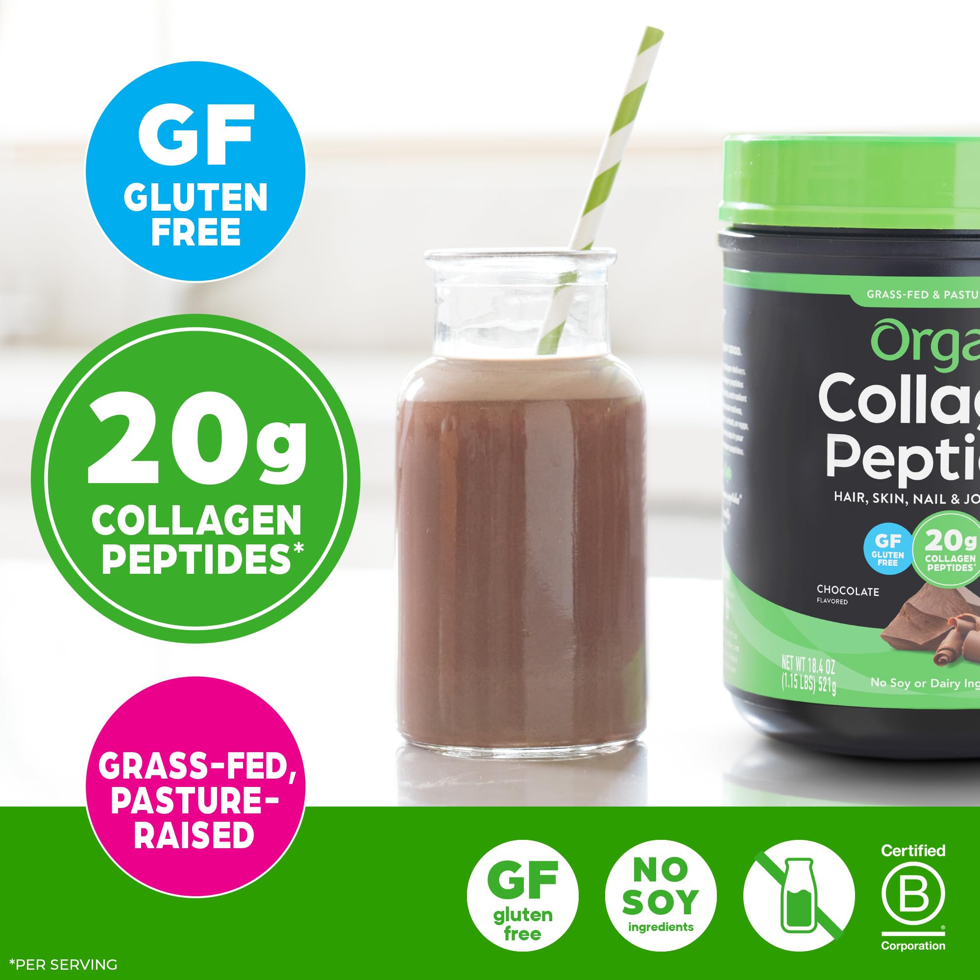 Orgain collagen peptides dissolving in hot drink, easy daily addition for skin and joint support