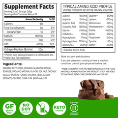 Orgain collagen peptides powder chocolate, being poured into coffee for stronger daily beauty and mobility